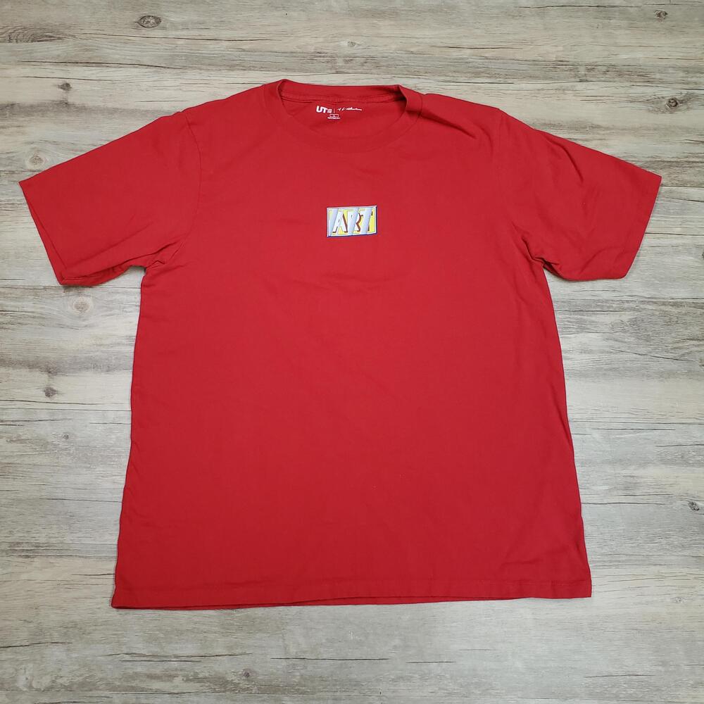 Uniqlo Shirt Mens Large Red Roy Lichtenstein In The Car Pop Art Graphic Tee